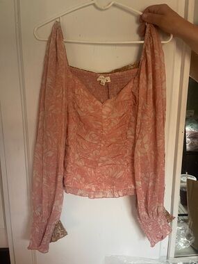 Promesa Pink Floral Long-Sleeve Off-Shoulder Top